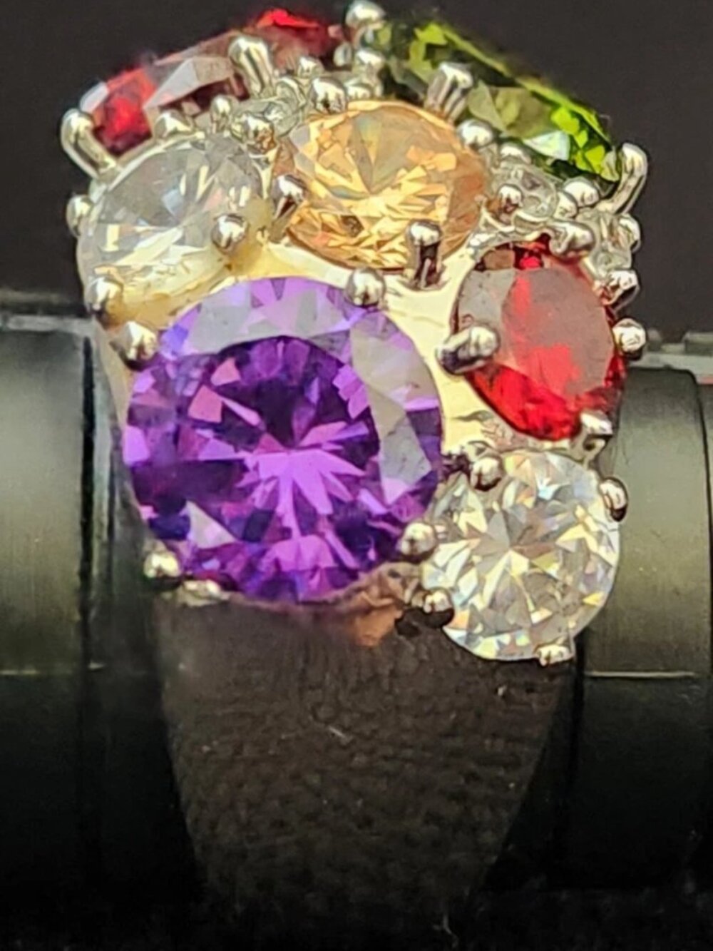 Vtg Nataliya V Collister NVC Multi-color Gems Bold Statement Cocktail Ring Sz 9 - Picture 3 of 14